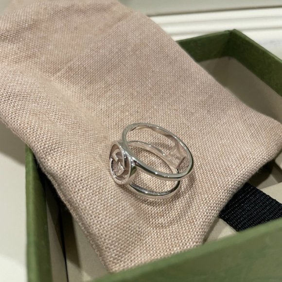 Gucci Interlocking Wide Open Band Ring Authentic NEW Sterling - Picture 5 of 9